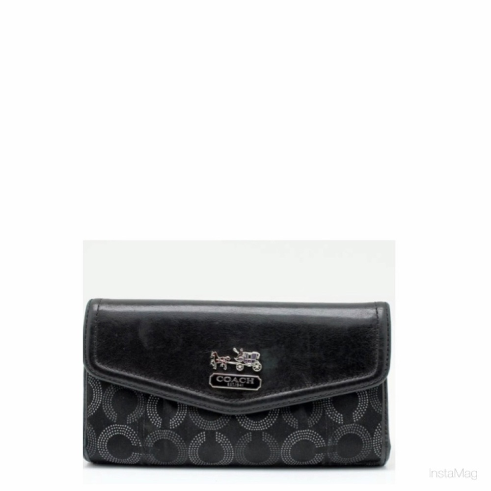 NEW Coach Madison Op Art Dotted Wallet Clutch Signature TriFold Leather Canvas